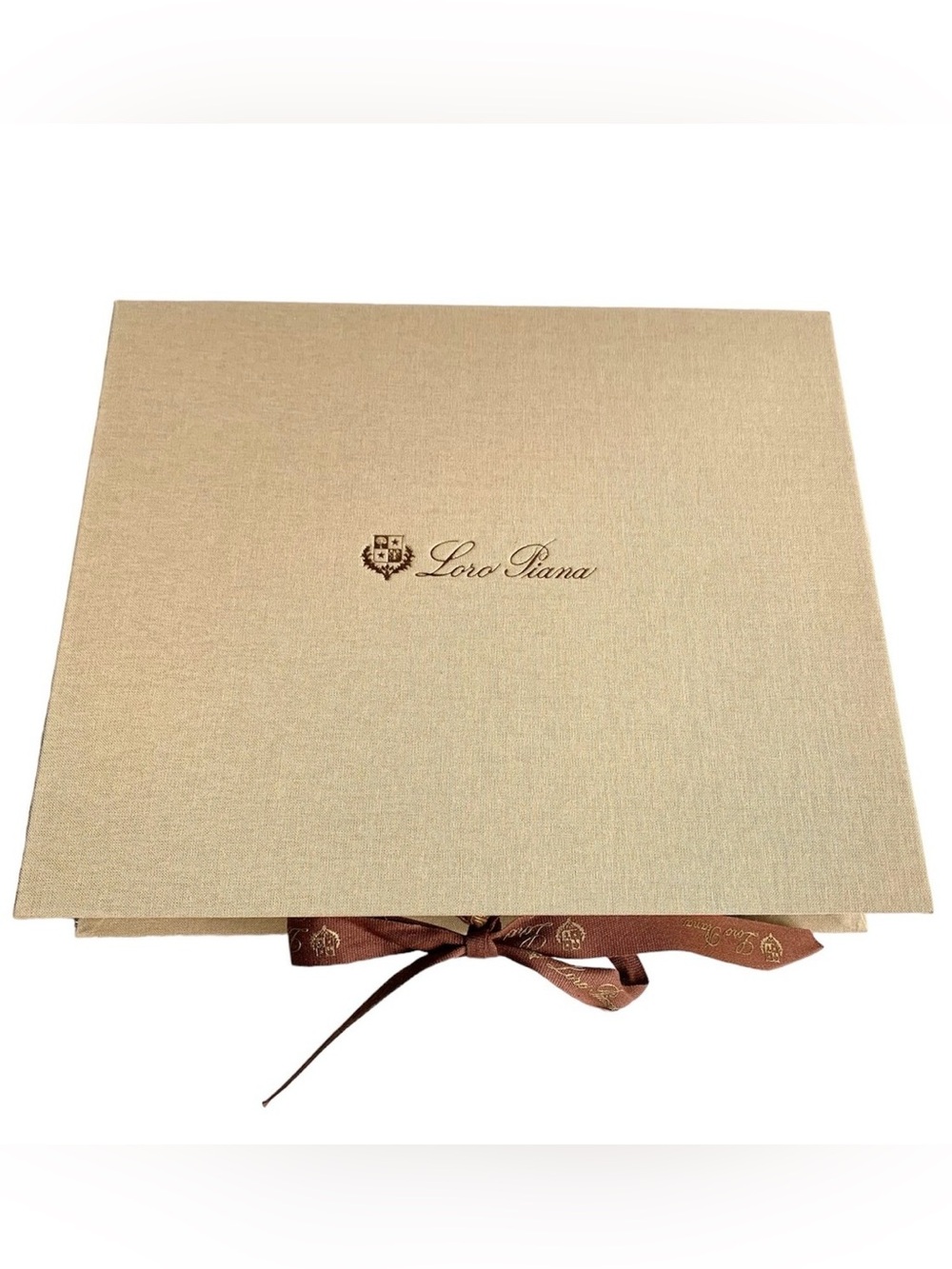 LORO PIANA LINEN FABRIC CANVAS LARGE DECOR GIFT LUXURY RIBBON TIE BOX